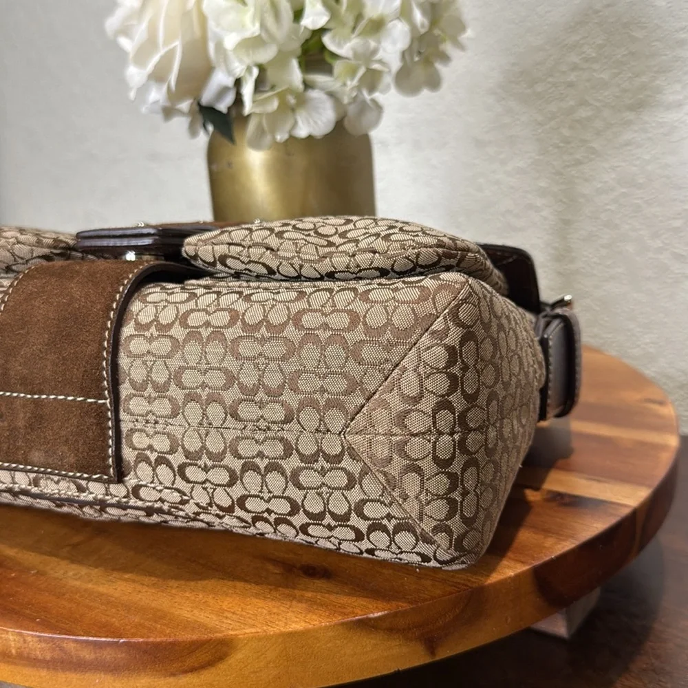 Coach Vintage Beige Brown Monogram Canvas With Brown Suede Soho Shoulder Bag - Picture 12 of 15